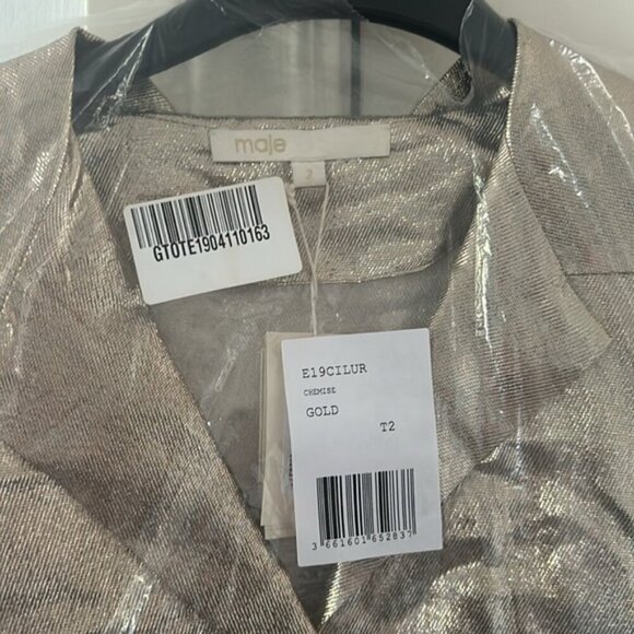 NWT Maje Cilur Metallic Silk-Blend Shirt - Picture 10 of 11